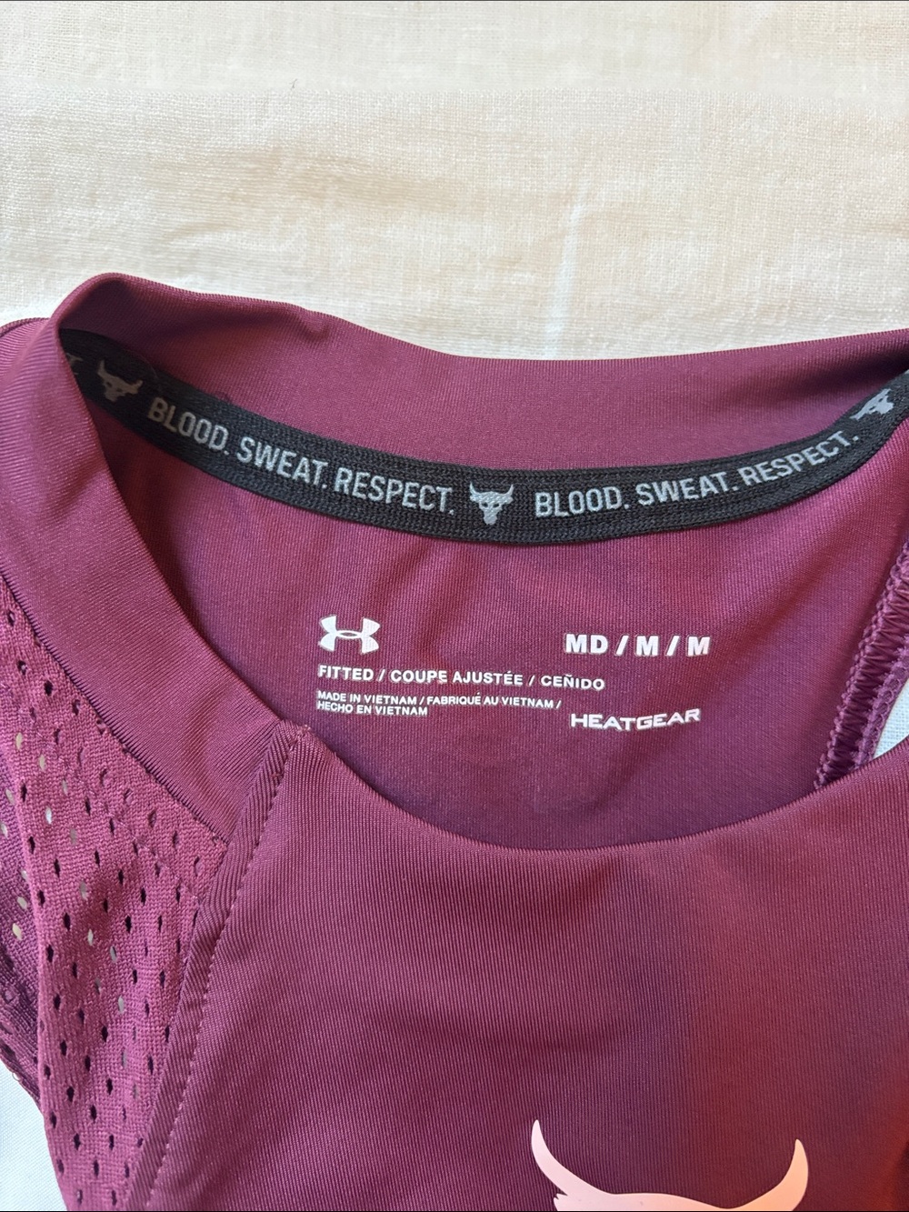 Under Armour Project Rock Heat Gear Plum High Neck Mesh-Shoulder Tank - Picture 6 of 6